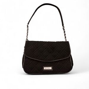 Vera Bradley Black Quilted Microfiber Shoulder Bag Chain Patent Strap